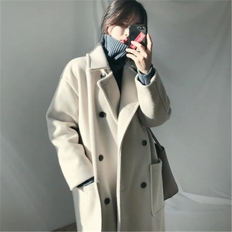 

Fashion Long Woolen Coat Female 2020 new Korean Autumn Winter Long Sleeve Thickening Wool Jackets for Women Overcoats