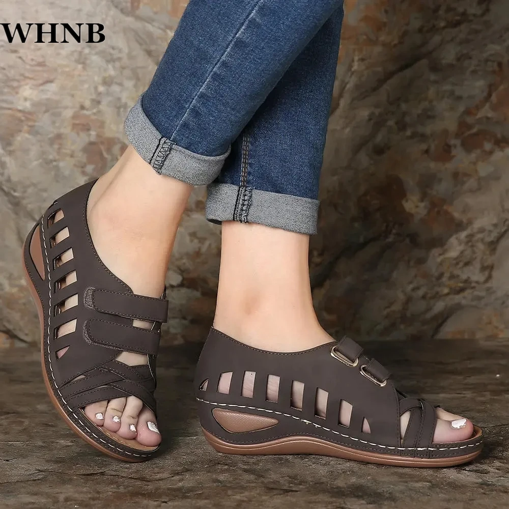 

2021 Summer Women Sandals Leather Hook Handmade Ladies Shoe Comfortable Mother Sandals Woman Summer Shoes Plus Size 35-43