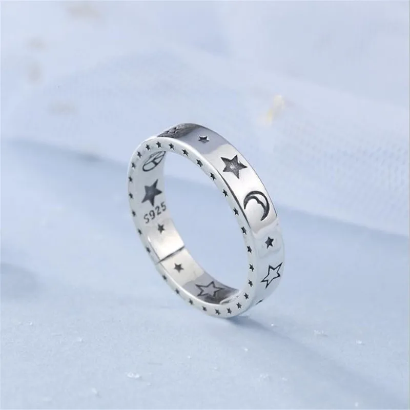 POFUNUO, 925 пробы, серебряные кольца, луна, звезда образец, подарки для влюбленных, хорошее ювелирное изделие, кольца для женщин, кольца с изменяемым размером