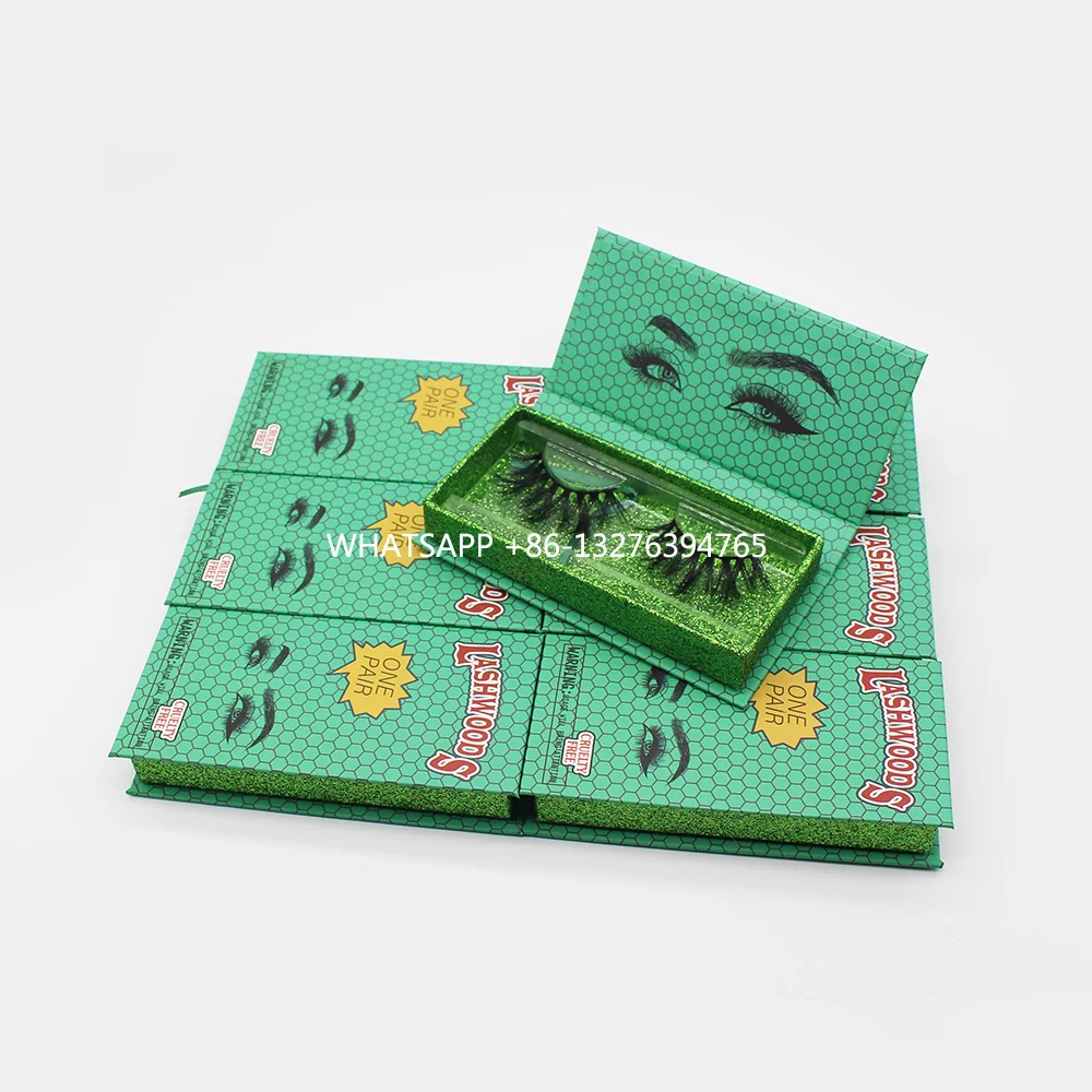 

Green Lashwood Mink Lash Box With Tray Mink Eyelashes 100% Cruelty Free Handmade 25MM Crisscross Mink Eyelash Makeup