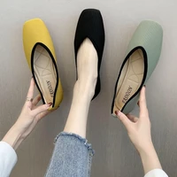 2021 summer new large size womens shoes flying woven single shoes square head flat sole one foot pedaling pea shoes soft sole