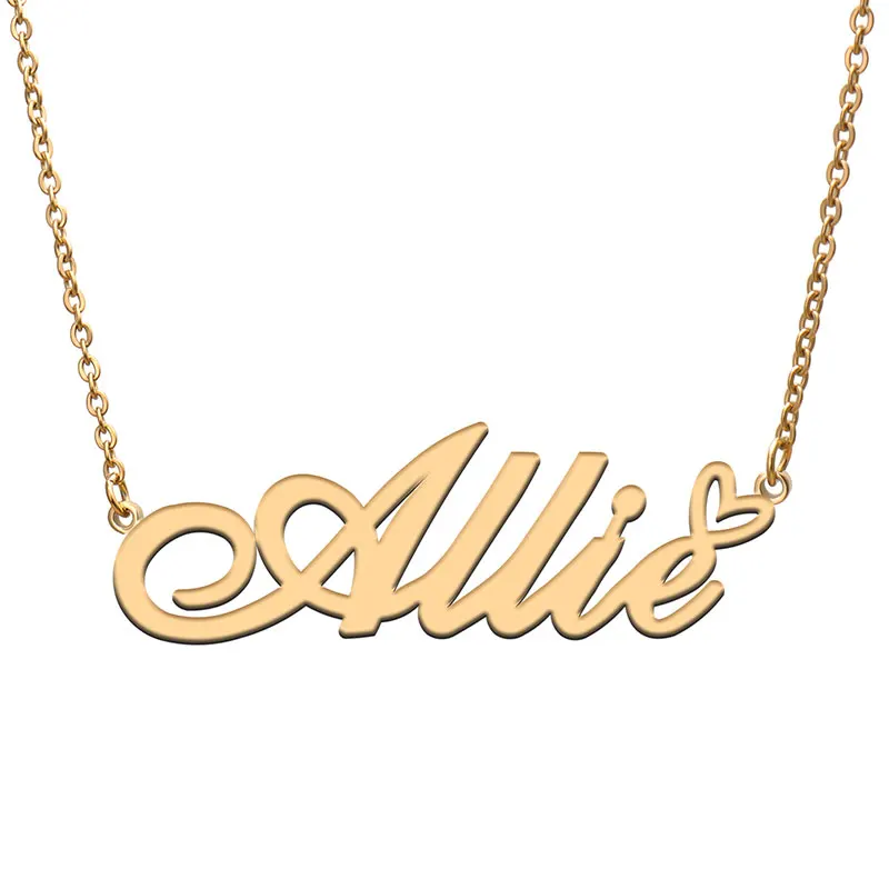 

Love Heart Allie Name Necklace for Women Stainless Steel Gold & Silver Nameplate Pendant Femme Mother Child Girls Gift