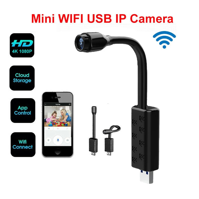 

HD Smart Mini Wifi USB Camera Real-time Surveillance IP Camera AI Human Detection Loop Recording Mini Camera Support 8G~128G