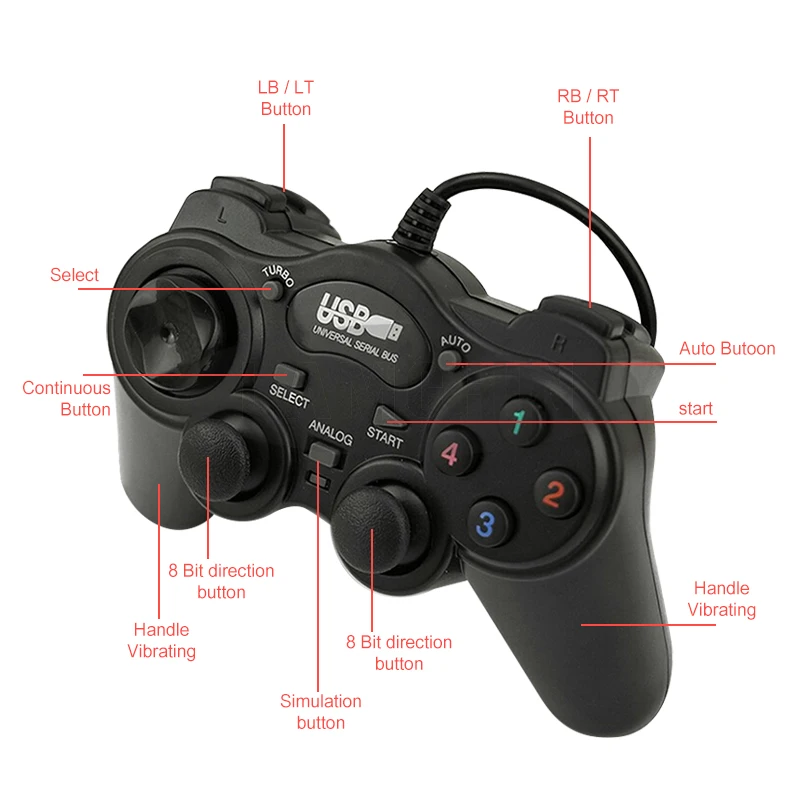 Проводной геймпад джойстик USB 2 0 проводной амортизирующий геймпады игровой