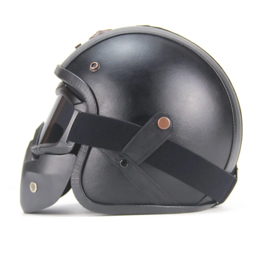

Vintage Detachable Glasses And Mouth Filter Retro Mask Half Open Face Motorcycle Helmets 3/4 Leather Helmet