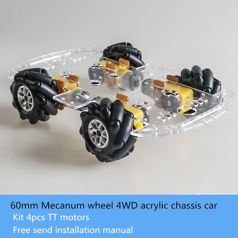 60mm Mecanum Wheel Acrylic Chassis Smart Car + 4pcs TT Motors for DIY Remote Control Toys Compatible with Raspberry Pi / Arduino