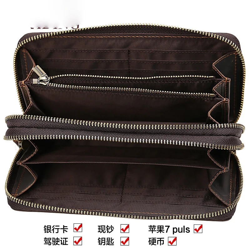 Мужской Длинный кошелек из натуральной кожи на молнии Crazy Horse Классические