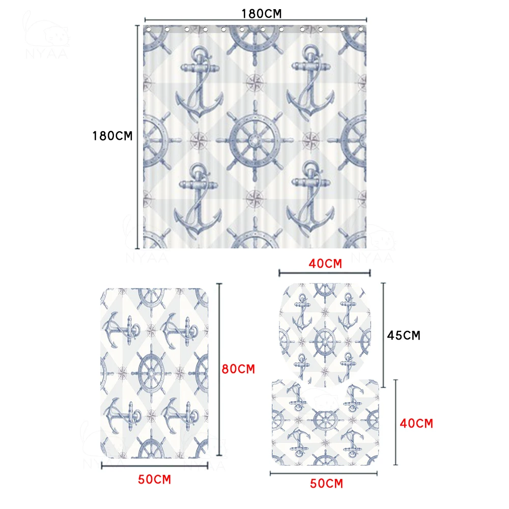 Ретро Винтаж морской якорь печати Ванная комната душа Шторы комплект