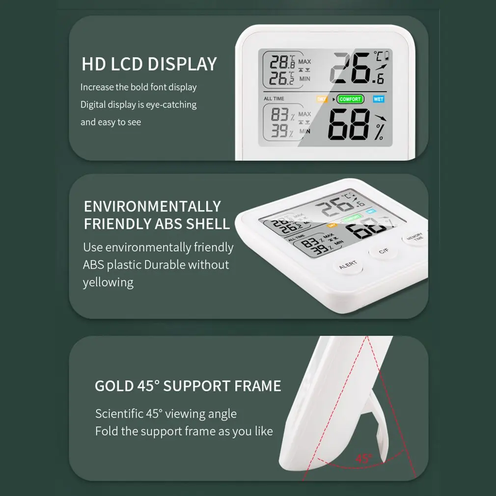 

Multifunction Digital Thermometer Hygrometer Clock Indoor Temperature Humidity Meter Monitor Thin Large Screen