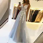 Длинное кружевное свадебное платье, с V-образным вырезом