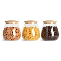 3 pcs airtight clear food storage jar container with wood lid 27oz800ml for kitchen tea coffee sugar flour spices
