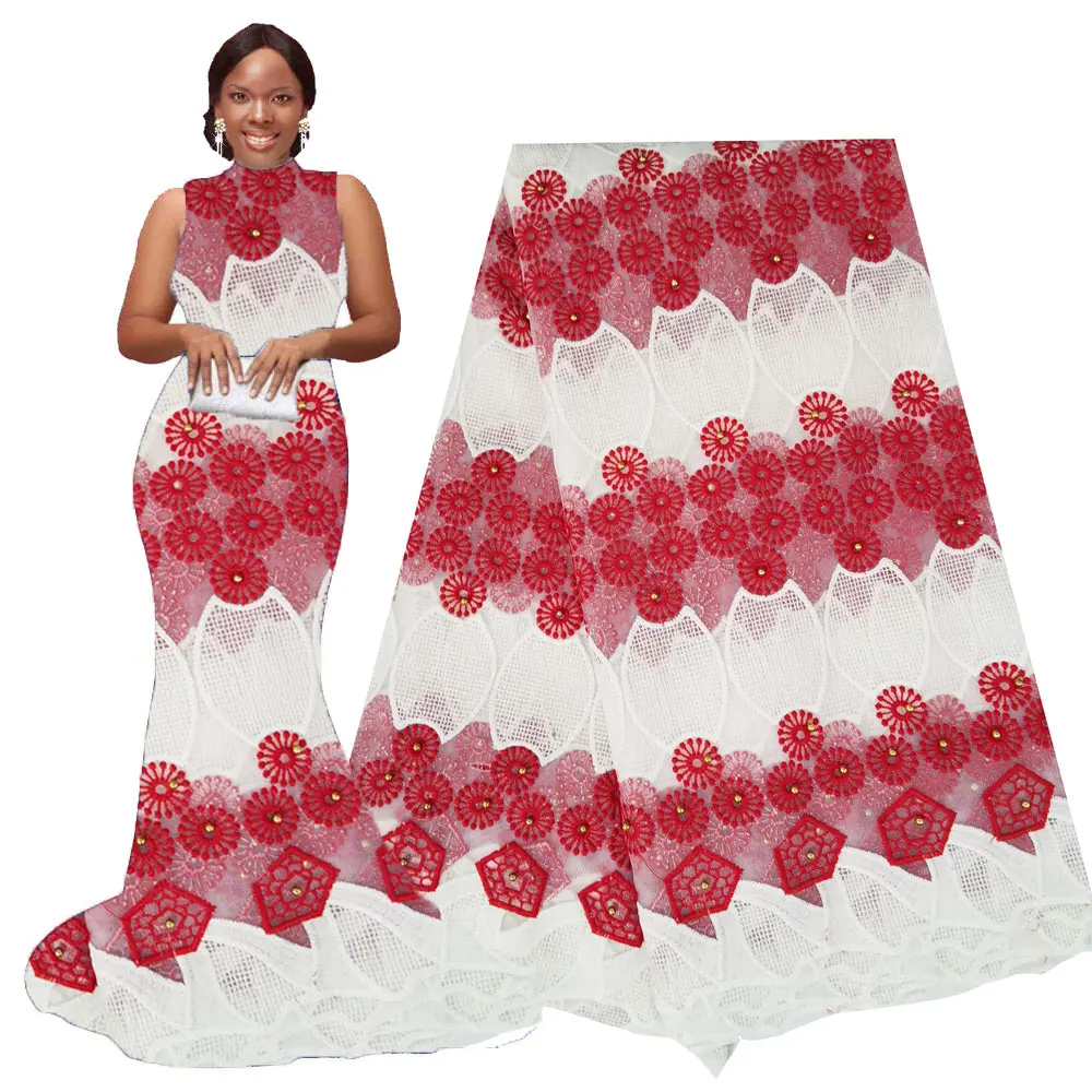 African Lace Fabrics 5 yards Tulle Embroidered Mesh Fabric High Quality Nigerian French Net Rose 2020 | Дом и сад