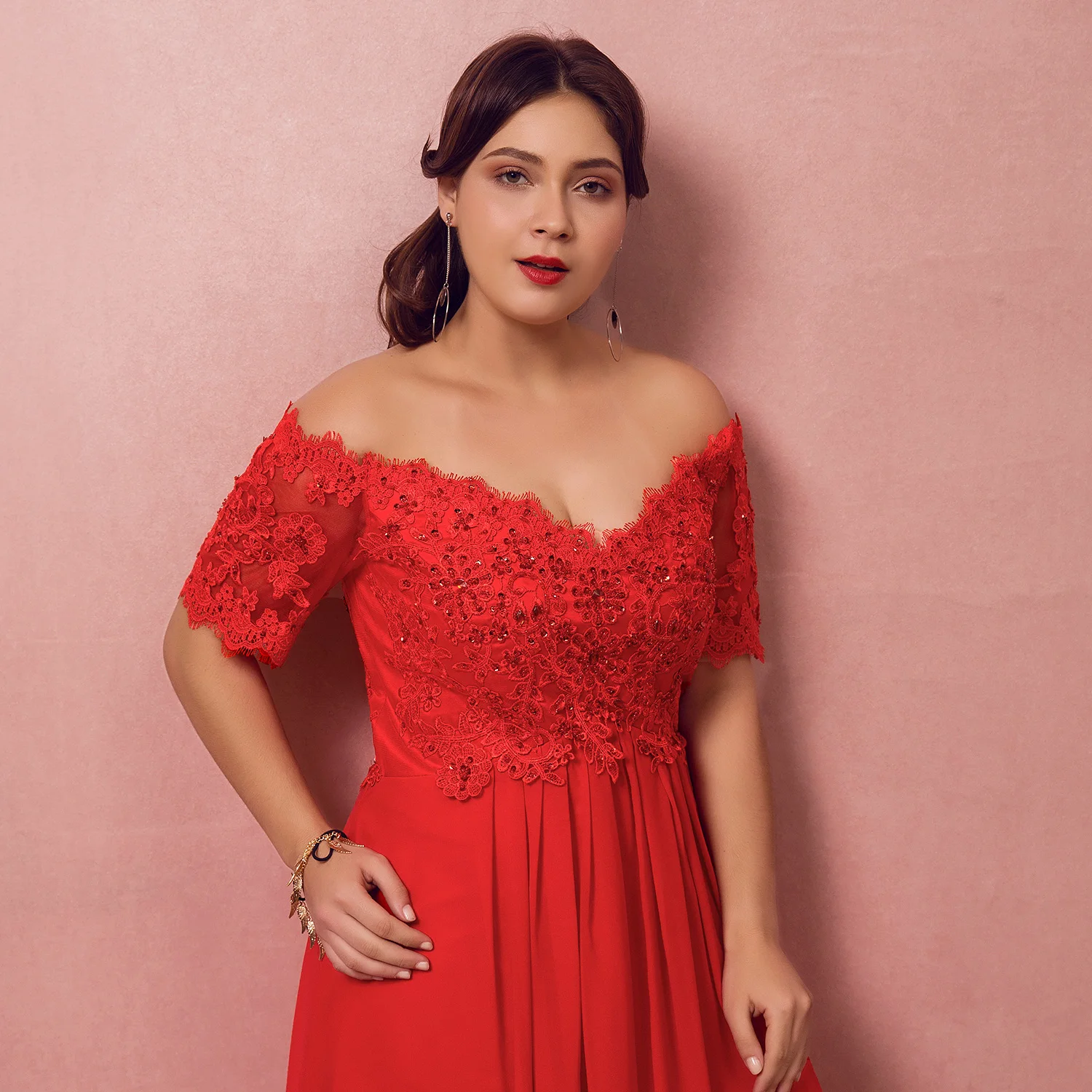 Вечернее платье Элегантное ТРАПЕЦИЕВИДНОЕ с открытыми плечами Красное длинное в