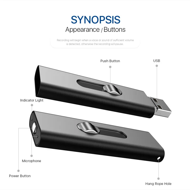 OTG 192 кбит/с USB диктофон Мини цифровой голосовой активацией аудио рекордер с двумя