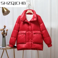 shzq womens winter down jacket korean style fashion stand collar woman parkas coat femlae coats and jackets doudoune femme 83