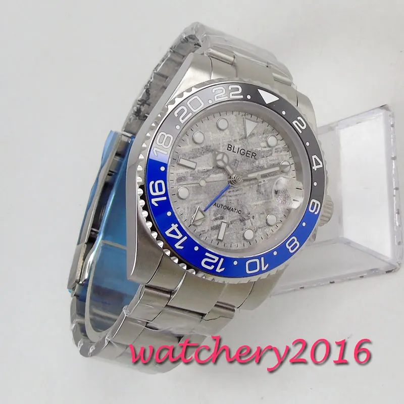 

40mm Bliger Grey Dial Ceramic Bezel Sapphire Glass GMT Date Automatic Movement Mens watch