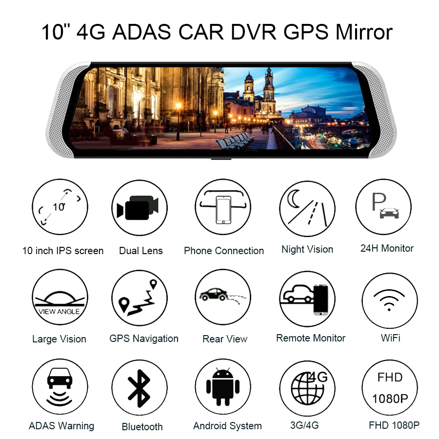 Anfilite 10 дюймов 4G ADAS Android Приборная панель автомобиля DVR GPS навигация FHD 1080P двойной