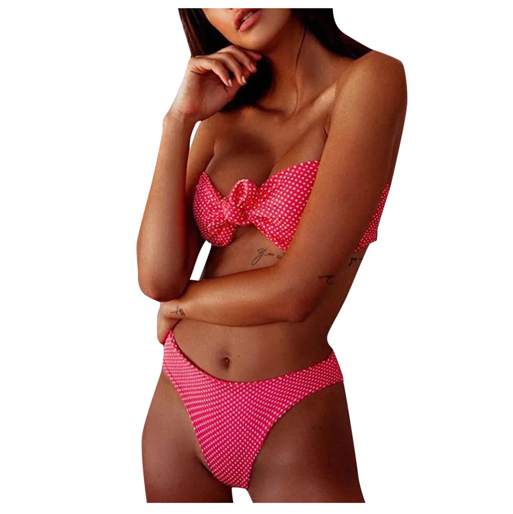 Женский сексуальный комплект бикини с бантиком и из двух предметов летний