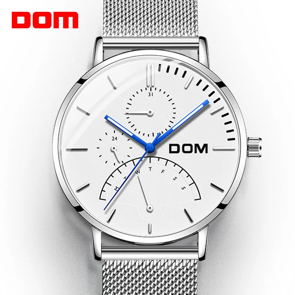 

DOM Men Watches Luxury Brand Multi Function Mens Sport Quartz Watch Waterproof Mesh belt Business Clock Wrist Watch M-511D-7M