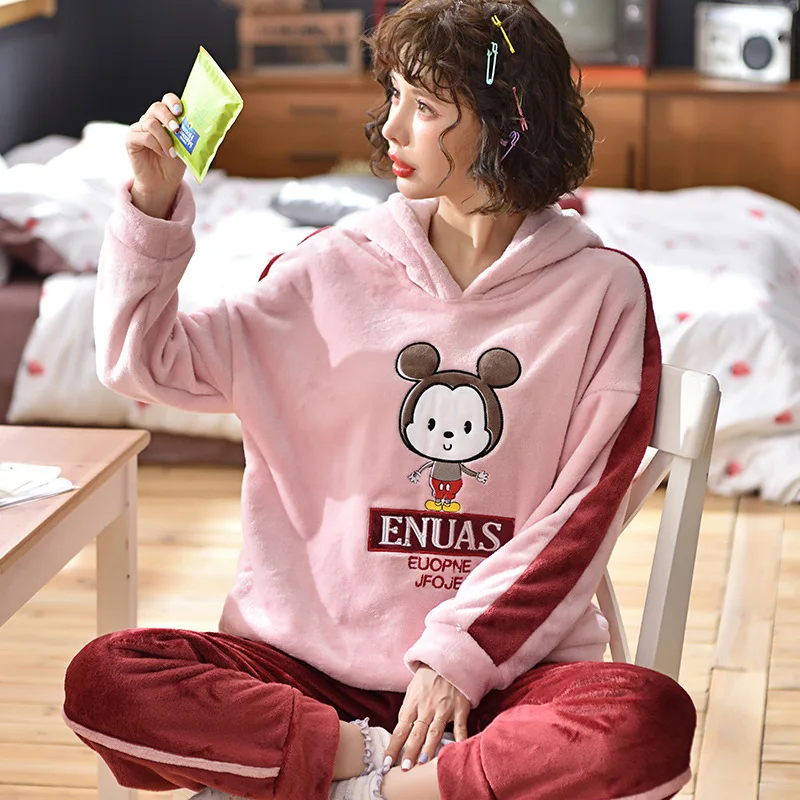 LYun Пижама женская осень и зима коралловый бархат плюс толстый фланелевый пуловер