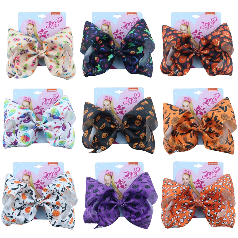 

7 дюймов Большие банты для волос на Хэллоуин для девочек с зажимами лента с принтом тыквы бант ручной работы для вечеринки заколки для детей ...