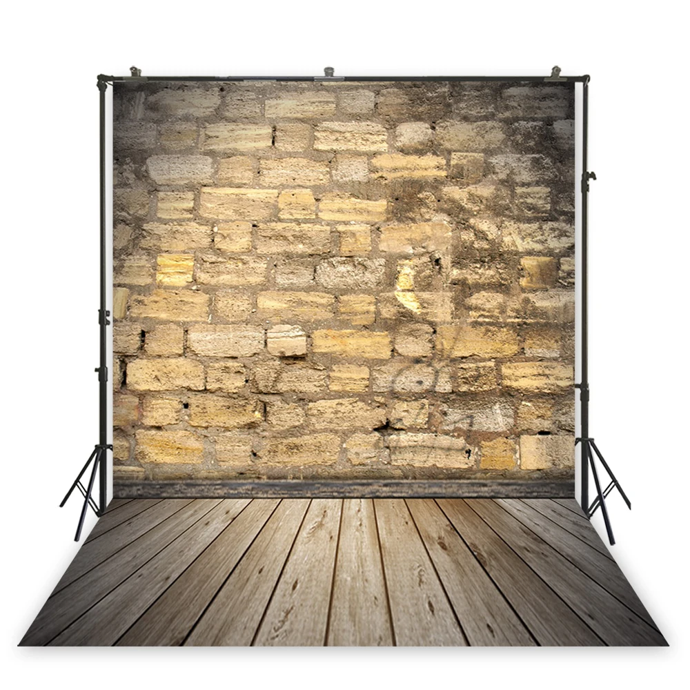 Кирпичная стена фон с деревянным полом фотография желтый потертый шик Портрет