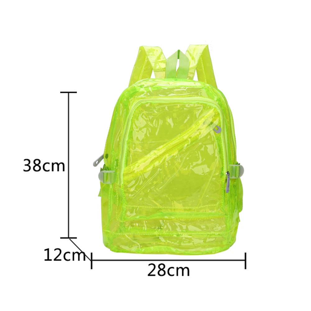 

Waterproof PVC Stylish Backpack Transparent Clear Fashion Daily Teenager Girls Solid Candy Color Zipper School Bags