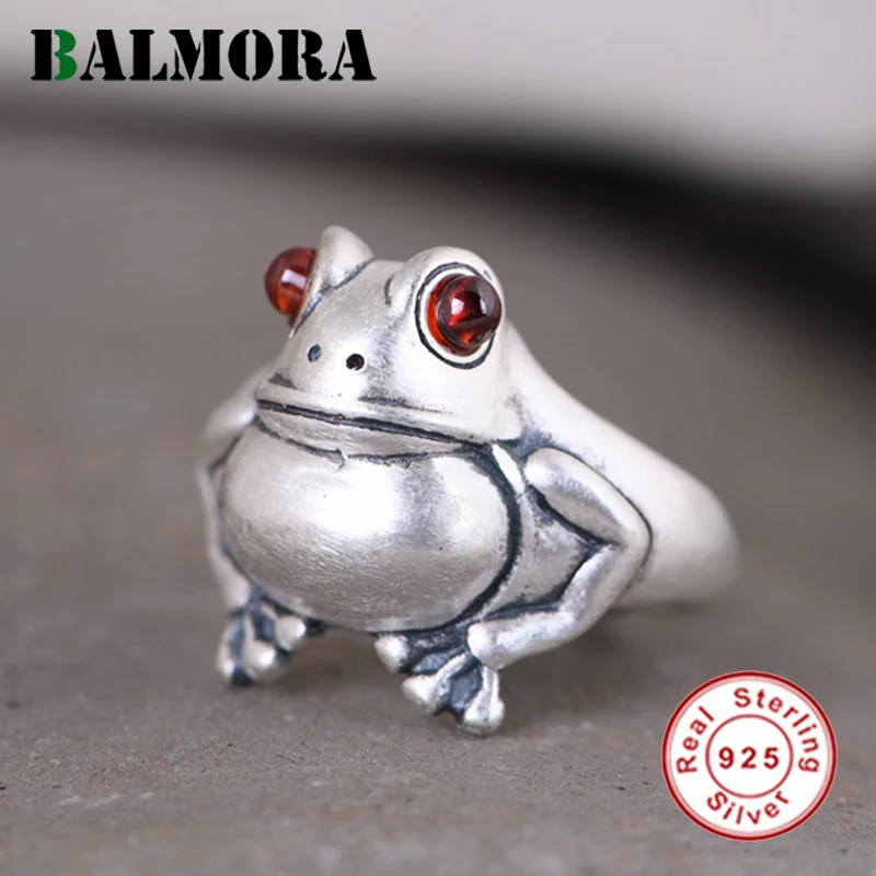 

BALMORA 100% 925 Sterling Silver Animal Frog Ring For Women Retro Hollow Open Adjustable Ring Stackable Ring Jewelry Anillo Gift