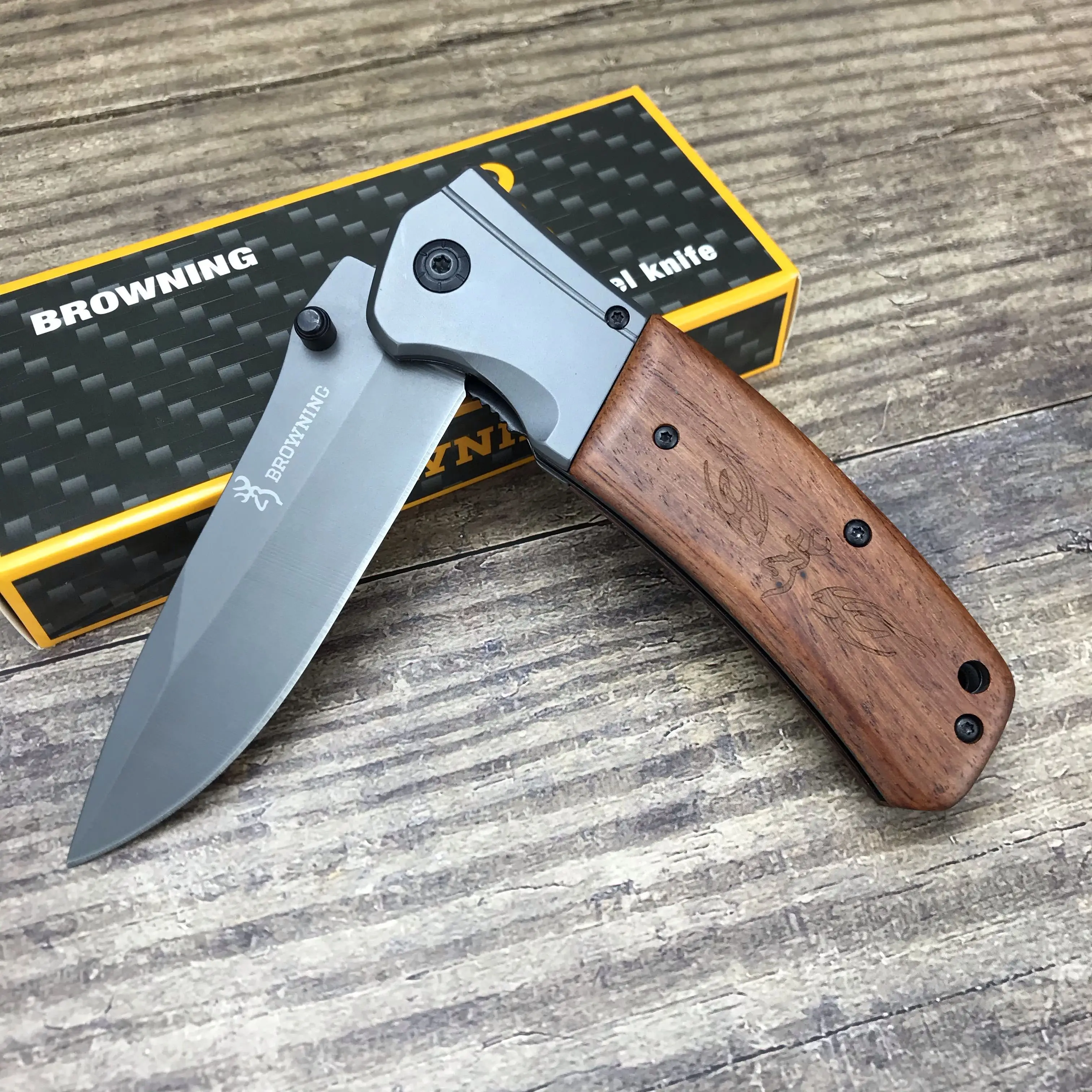 

Browning DA98 Folding 3Cr15 Blade Steel + Wood Handle Outdoor Diving Knife Jungle Field Tactical Knife Survival EDC Tools