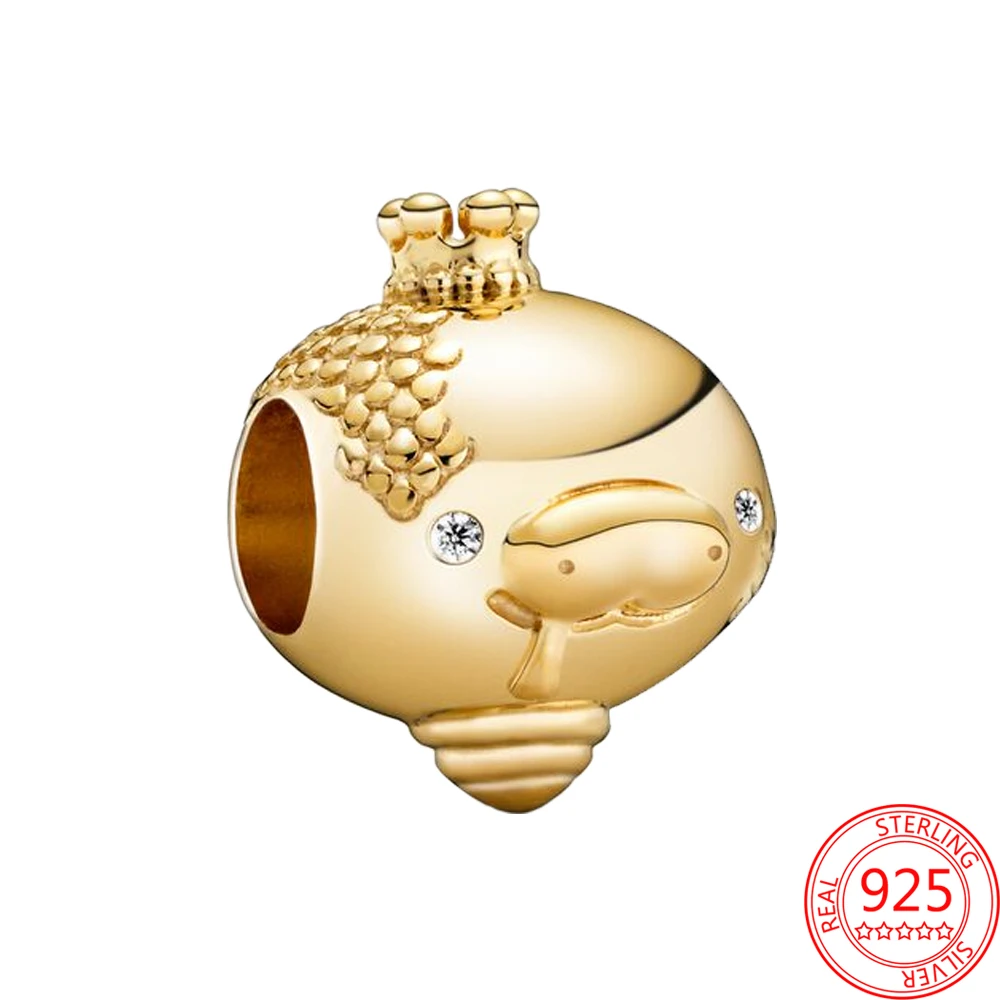 

New 925 Sterling Silver Cute Shiny Golden Snake Diy Beads Festival for Women Jewelry Gift Fit Pandora Bracelet Fashion Charms