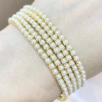 qmhje elasticity simulated pearl bracelet for women elegant gold color chain white trendy fashion jewelry bracelets adjustable