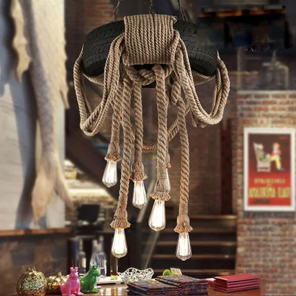 Винтажная американская кантри пеньковая веревка подвеска в форме шины подвесные