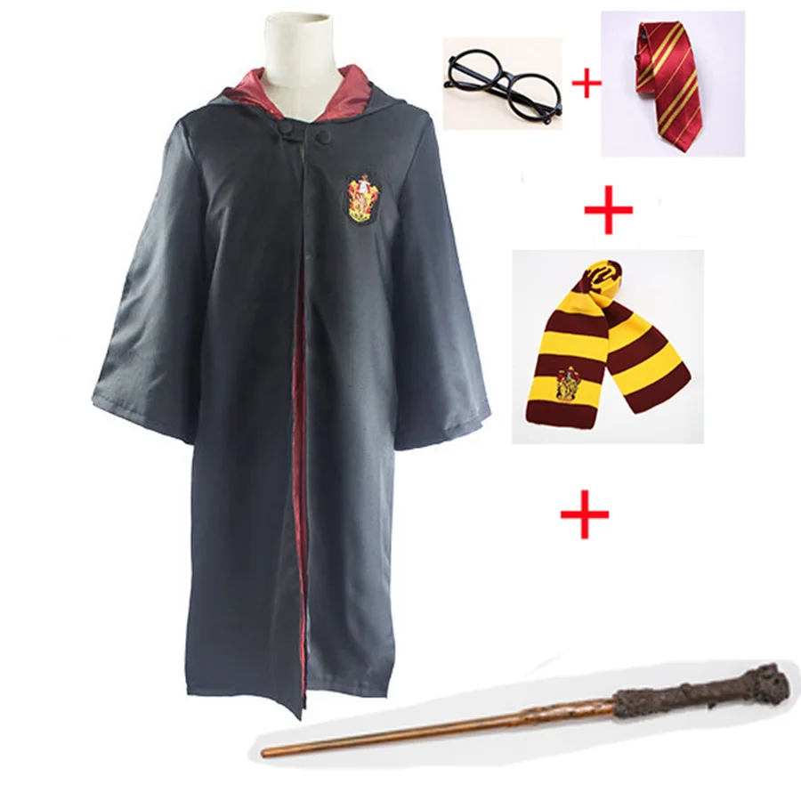 Гарри Поттер Мантия волшебника плащ с галстуком шарф палочка очки Ravenclaw Гриффиндор Hufflepuff Слизерин Поттер Гермиона халат подарок на Хэллоуин