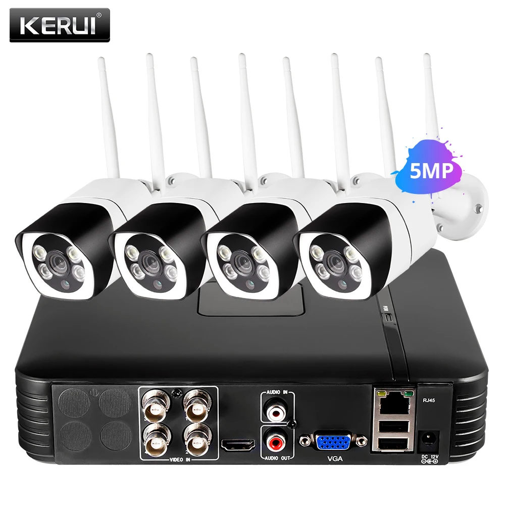 KERUI 4CH DVR камера комплект 5MP 1080P CCTV система видеонаблюдения ONVIF уличная wifi ip Ночного