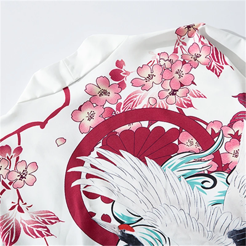 Bebovisi японский Ukiyoe Вишневый кран куртки типа кимоно мужские Harajuku уличная одежда