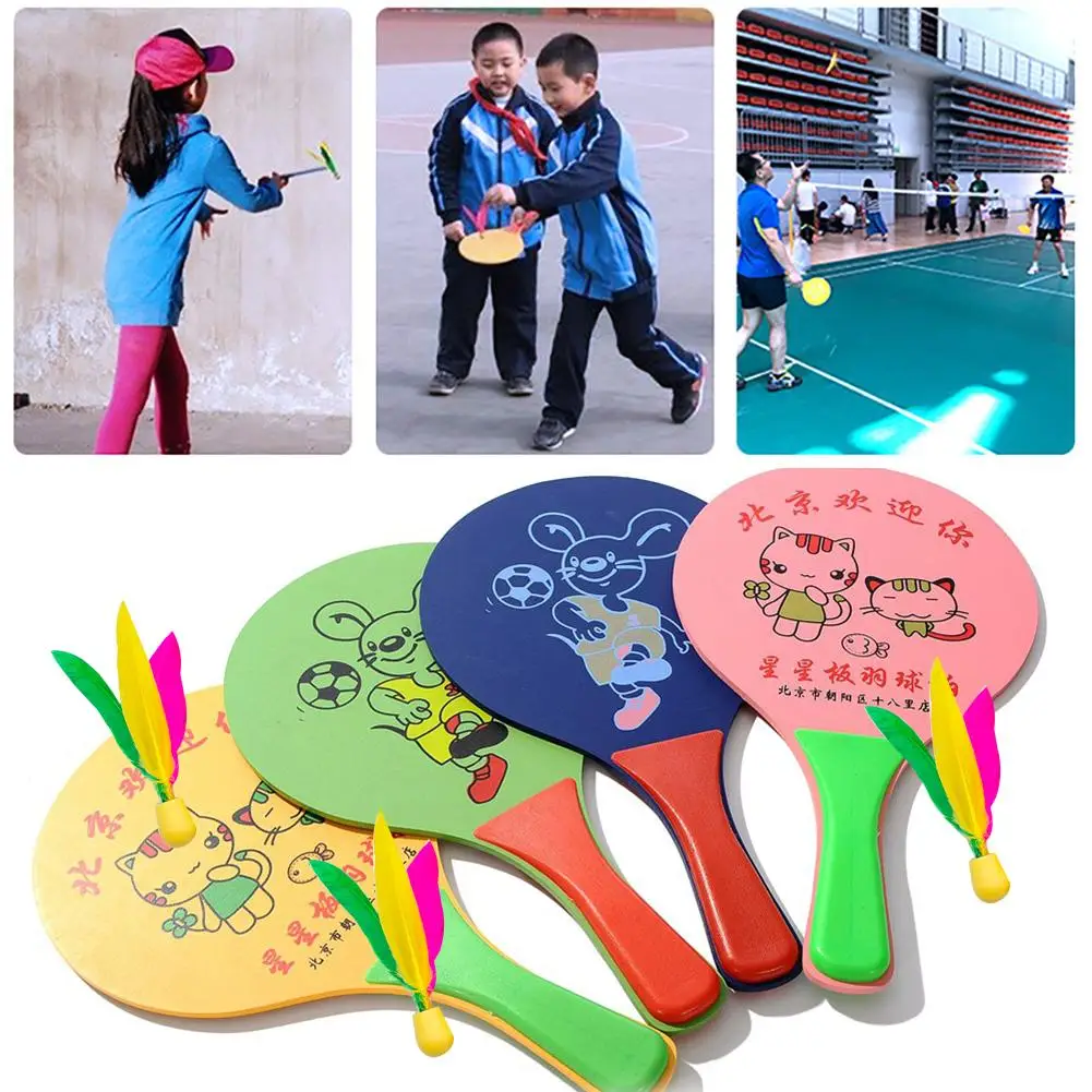 

1 Pair Cartoon Racket with 3 Feather Ball Kids Indoor Outdoor Sport Family Game Children Boys Girls Dribbled Toy Rackets