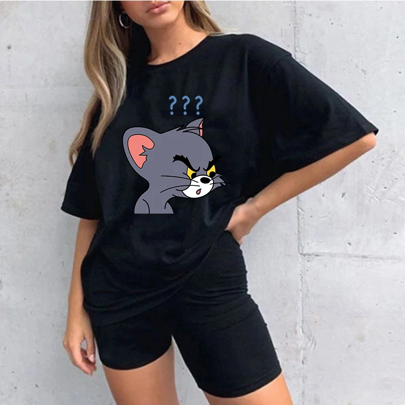 

2021 Summer Ulzzang Fashion Women's Cartoon Anime Pattern Blouse Short-sleeved Daily Wear Ladies T-shirt