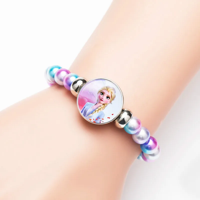 

Disney Princess Series Children's Creative Cartoon Image Rainbow Beads Retractable Bracelet frozen doll girls present jewelry