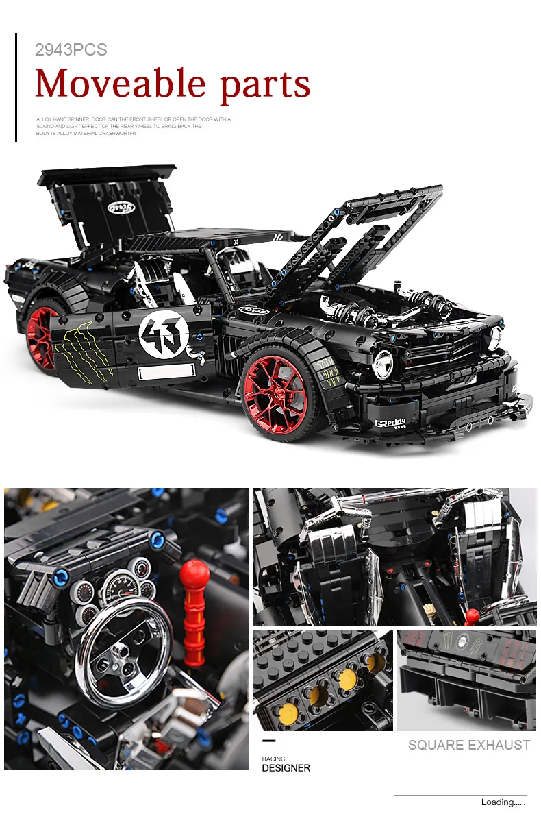 Модель 20102 года: Игрушечная машина, совместимая с MOC-16915 Mustang Hoonicorn, с функцией двигателя, Детская модель автомобиля, игрушечные строительные блоки