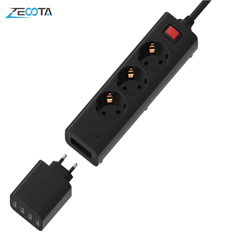 Сетевой блок с несколькими розетками с USB 3 розетками ЕС 4 usb-порта съемное быстрое настенное зарядное устройство Защита от перенапряжения удлинитель 1,5 м