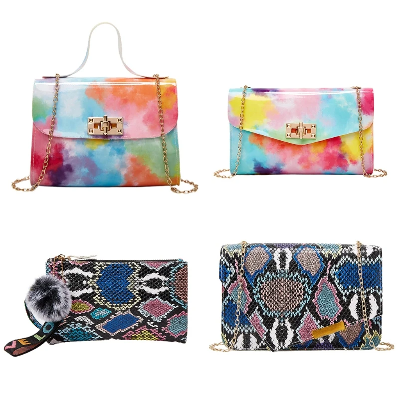 

Женская сумка из искусственной кожи для девушек, сумка на плечо со змеиным узором и цепочкой, кошелек, сумка-тоут