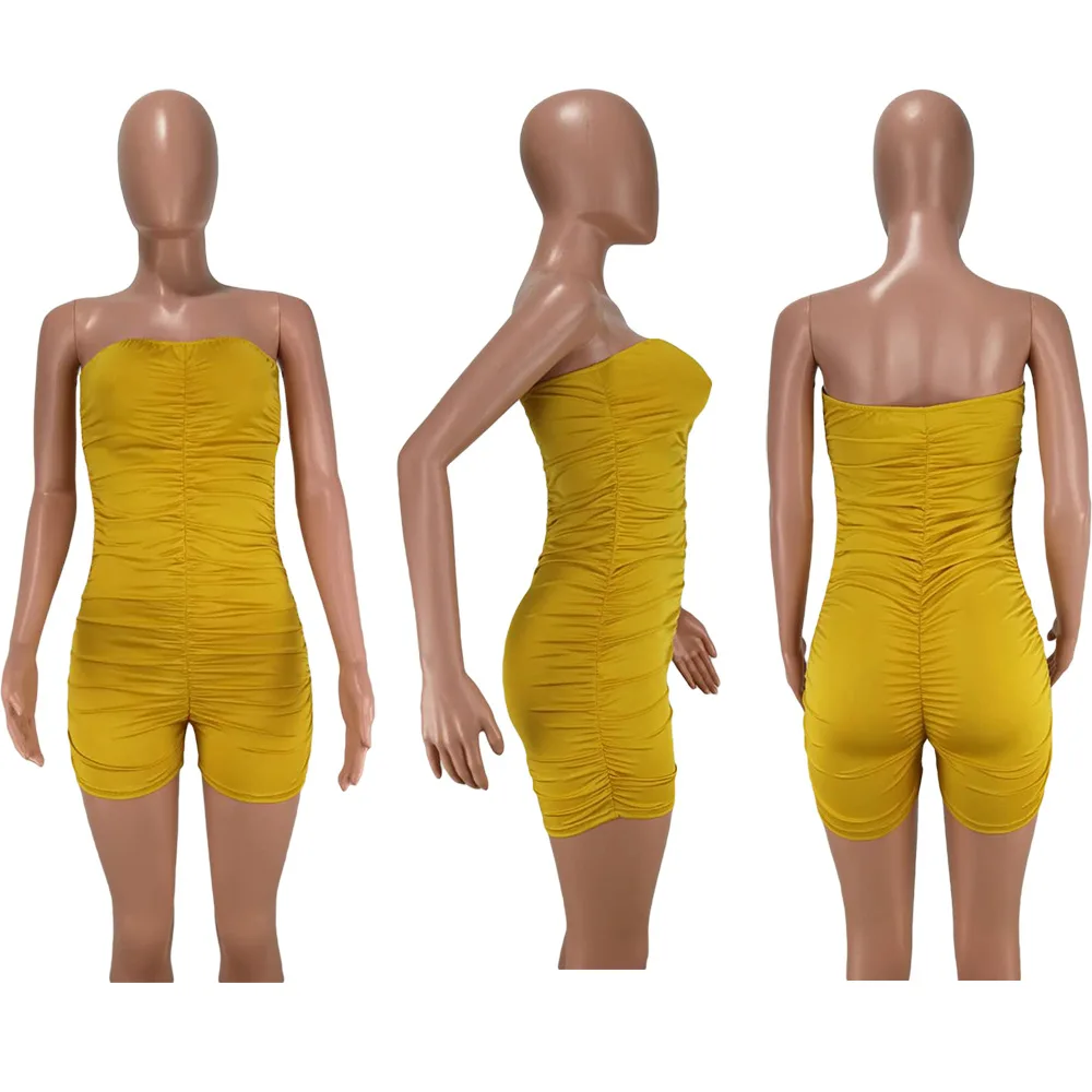 

Pure Color Fashion Pleated Breast Wrap Sexy Jumpsuit Women's Jumpsuit for Party Dating, Summer Cool Streetwear Nightclub Clothes