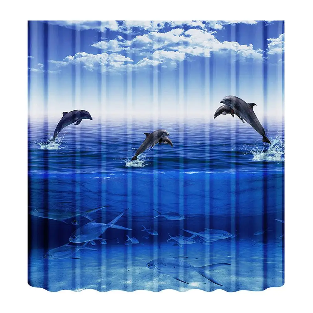 

Ocean Dolphin Waterproof Shower Curtain 3D Digital Polyester Fabric Underwater Fish Bath Curtain Bathroom Shower Curtains