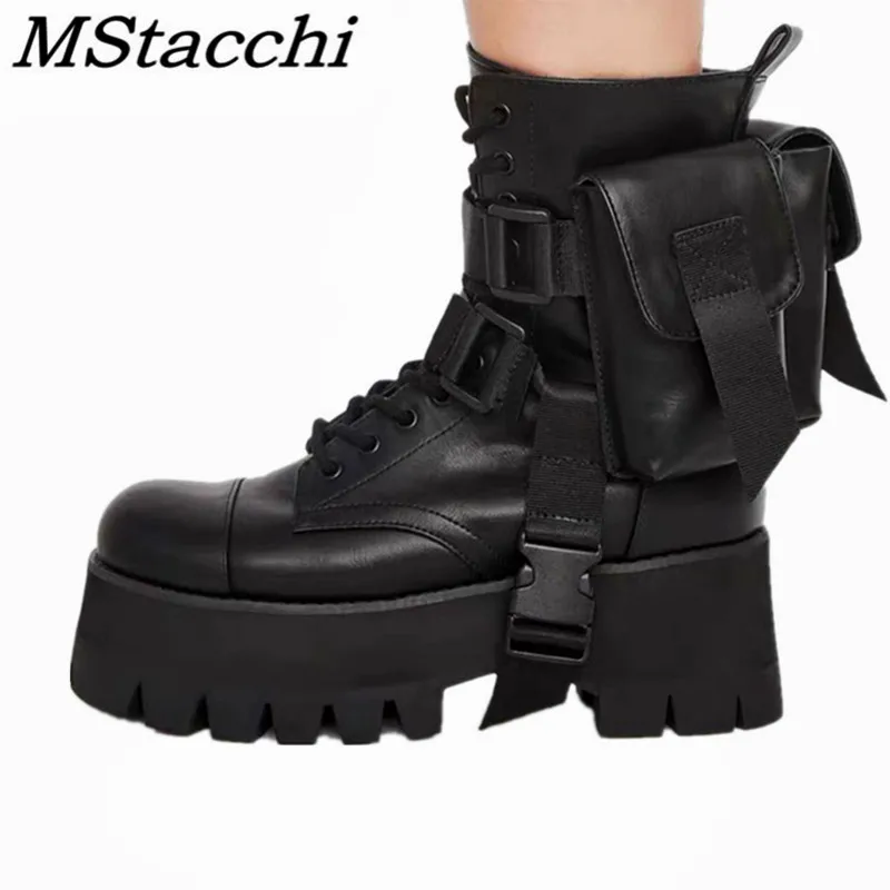 

Женские дизайнерские ботинки Mstacchi, новинка 2020, из коровьей кожи, на плоской платформе, с круглым носком и пряжкой, модная крутая женская обув...