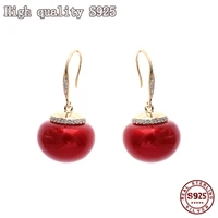 2021 new retro red pearl earrings s925 silver needle earhook temperament atmosphere women earrings high quality gift