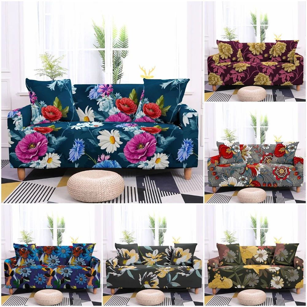 

Luxury Floral Elastic Sofa Cover Living Room Modern Watercolor Flowers Pastoral Plant Sofa Slipcover Couch Cover Chair Protector