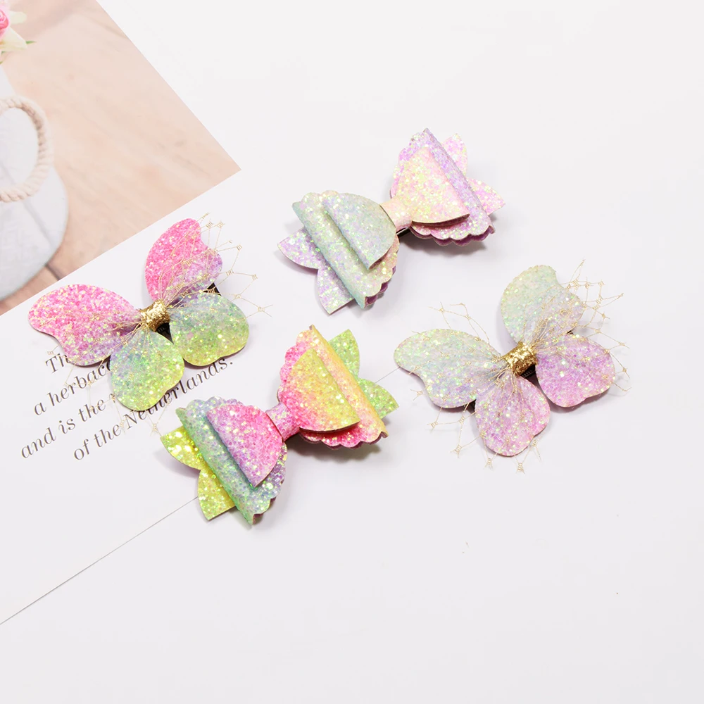 Разноцветные заколки для волос с бантами маленьких девочек блестящие