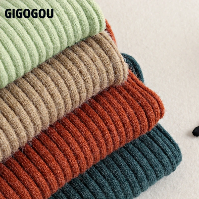 GIGOGOU Autumn Winter Basic Sweater Woman Cashmere Knitted Ribbed Women Pullover Swearters Soft Tight Jumper Sueters De Mujer | Женская