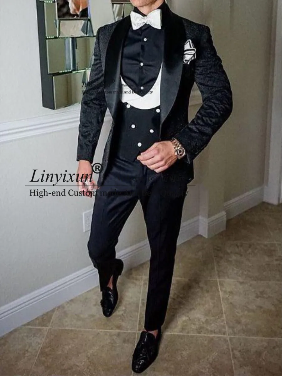 

Hot Selling Groomsmen Shawl Lapel Groom Tuxedos One Button Men Suits Wedding/Prom/Dinner Best Man Blazer ( Jacket+Pants+Vest）