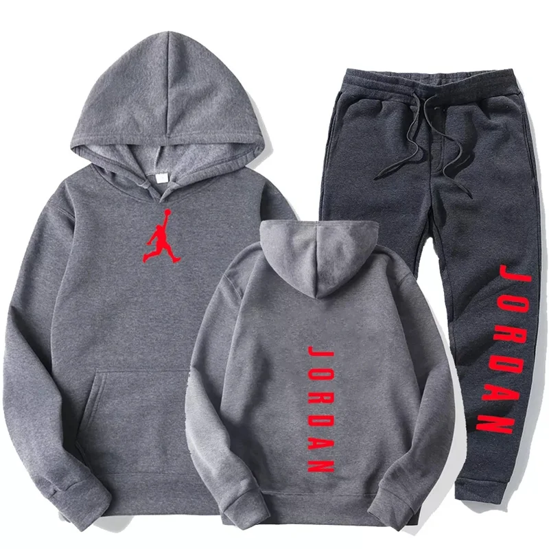 

2021 Men's Autumn And Winter Two-Piece Hoodie + Sweatpants Cotton Top Basketball Sportswear Suit Street Hip-Hop Clothing